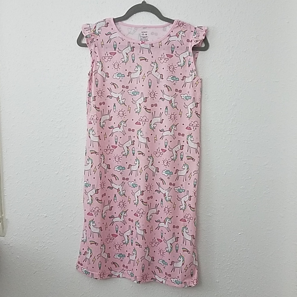 CARTERS 12-14 night gown unicorn rainbows ruffle